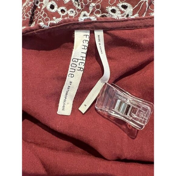 Feather Bone Anthropologie Small Brown White Eyelet Lace Embroidery Boho Dress - Picture 7 of 8